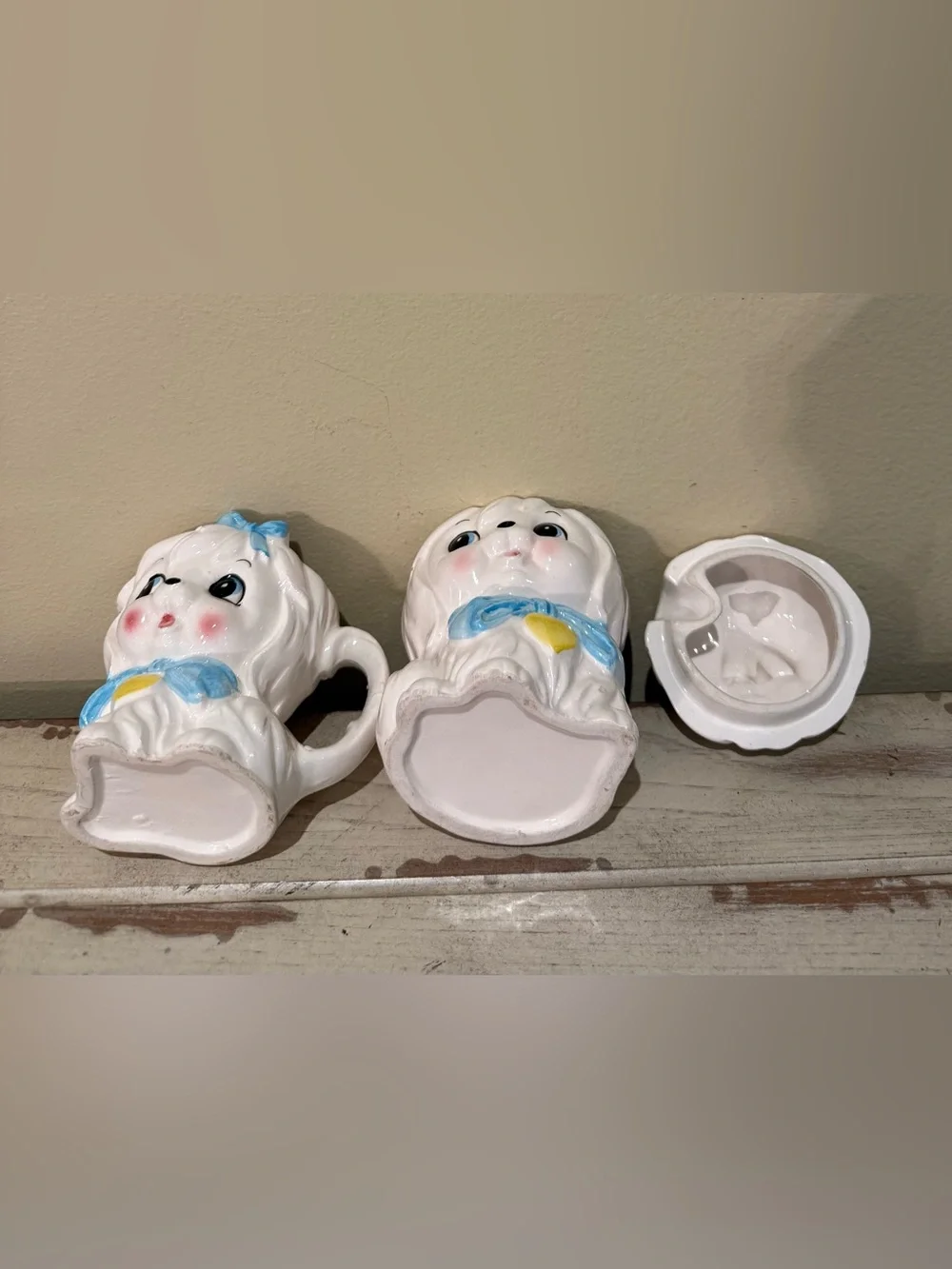 Vintage 1950s Lefton Mr. Toodles Puppy Dog Creamer & Sugar Set Retro Kitsch